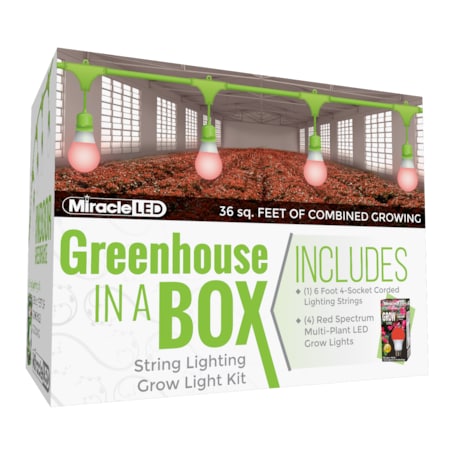 Miracle Led 4-Socket Greenhouse in a Box Grow Light Kit- Red Spec. 12W Replace 150W Grow Bulbs 802262